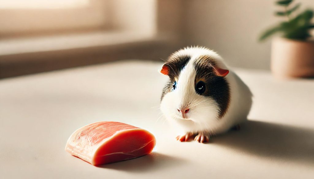 Guinea pig eating pork