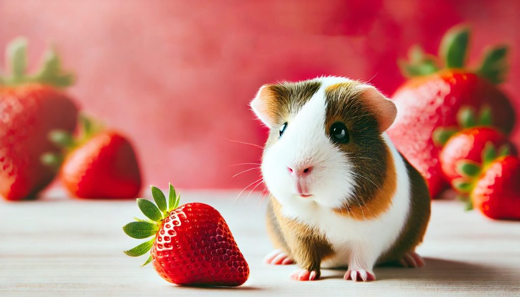 Guinea pig eating strawberries