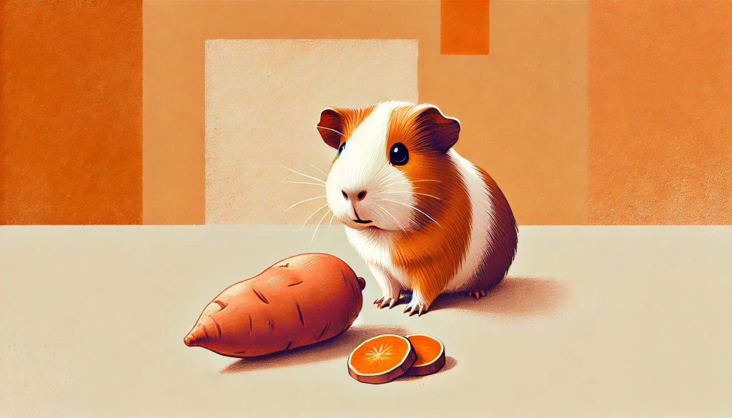 Guinea pig eating sweet potatoes