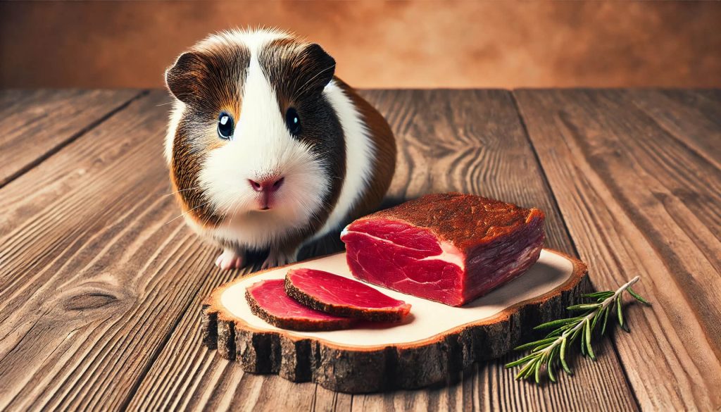 Guinea pig eating venison