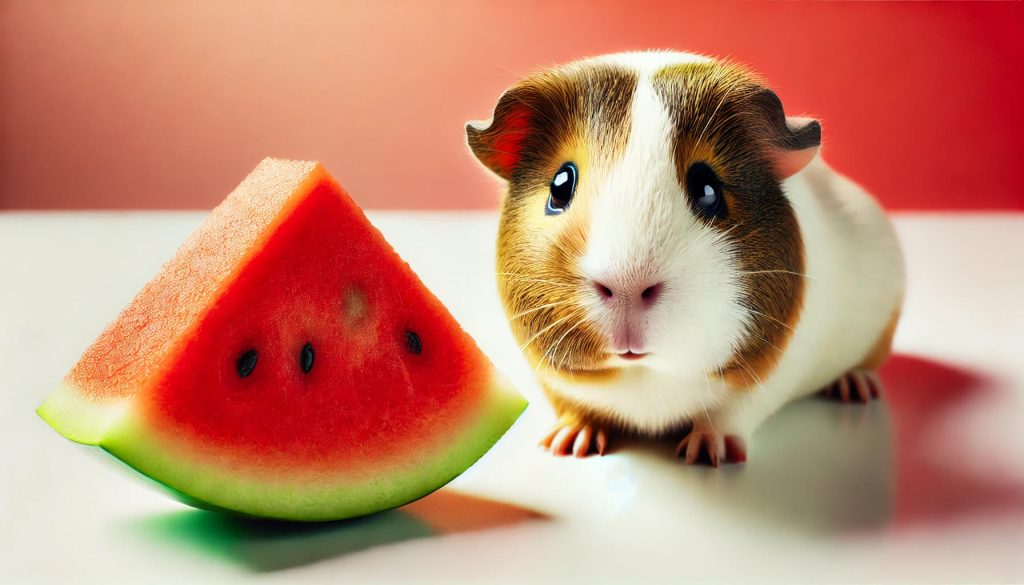 Guinea pig eating watermelon